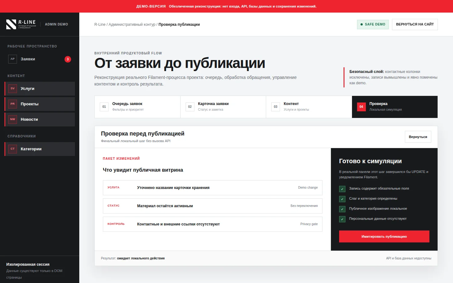 Проверка демонстрационной публикации